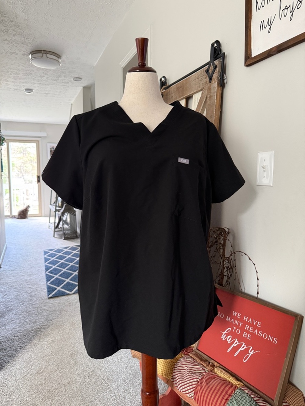 Figs Black V-Neck Medical Scrub Top